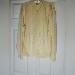 Vtg NormThompson  L Yellow SILKBlend Lngslvs HalfButtons Women's SweaterCardigan